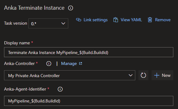 Image of the settings for the Anka terminate task